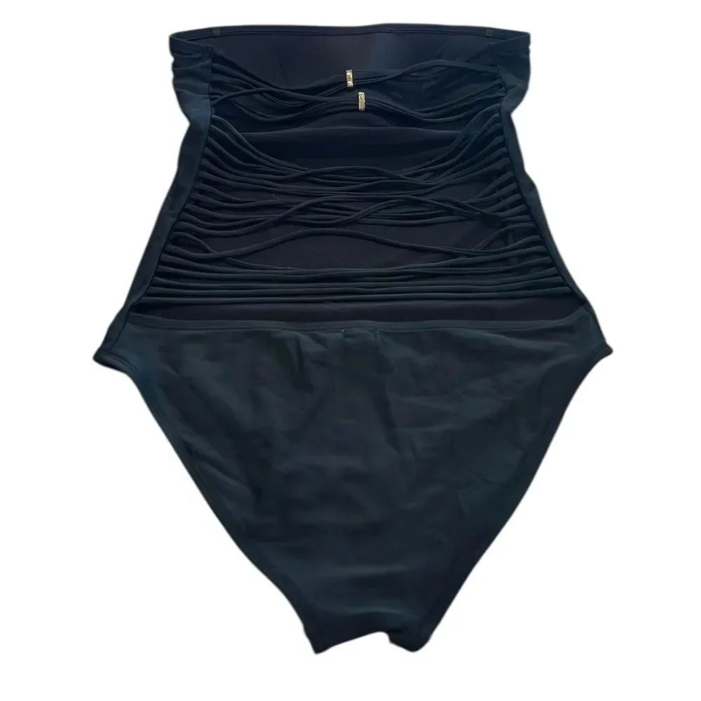 Aerie Black Strapless One Piece Swimsuit Strappy Back Bandeau Size Medium